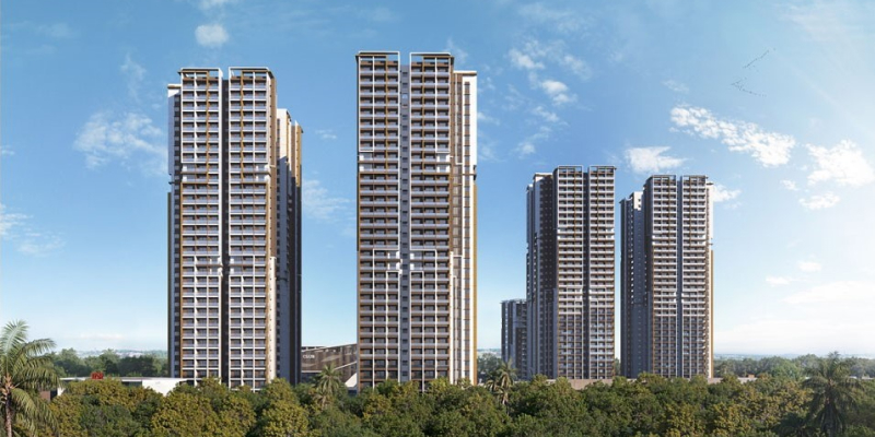 DSR The Address bird’s-eye aerial view showcasing landscaped spaces, towers and premium layout in Sarjapur Road Bengaluru